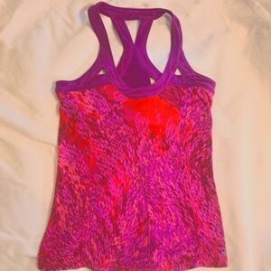ALO Yoga Pink and Red Fitted Graphic Tank Top